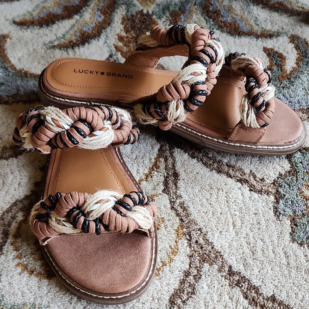 LUCKY BRAND Women's Kabrina  Braided Flat Slide Sandals